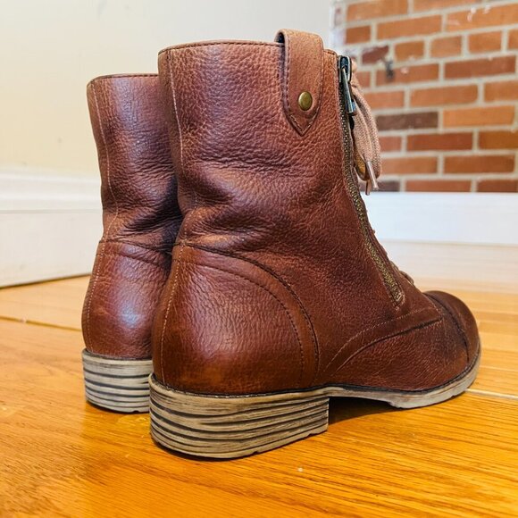 TaraM Womens Size 8 M Brown Leather Zip Laces Ankle Fashion Boots Bootie - Picture 10 of 16